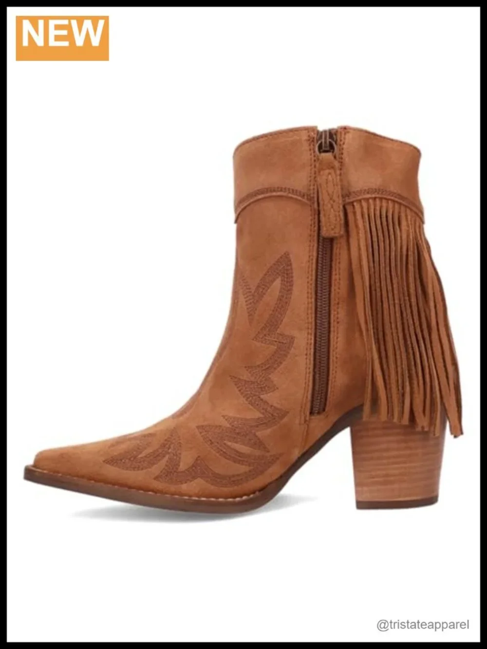 Dingo Wild Sage Suede Western Bootie Snip Toe Zipper Mid Heel
